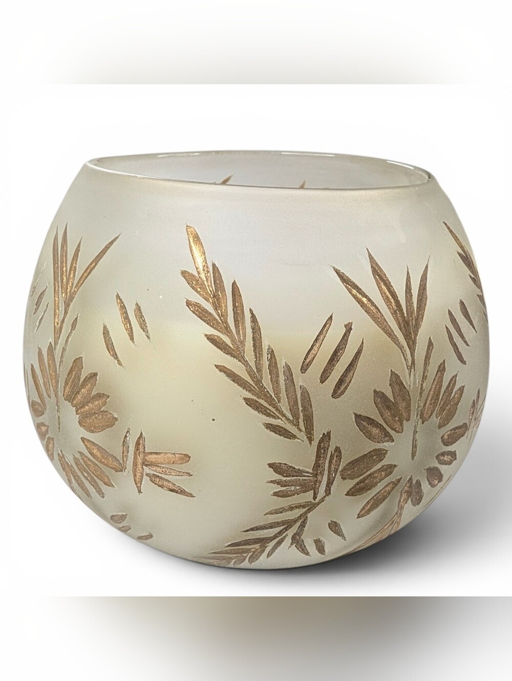 Anthropologie White Fir Pomelo Candle 3 Wick Gold Leaf Frosted Glass 31.75 oz - Picture 2 of 9